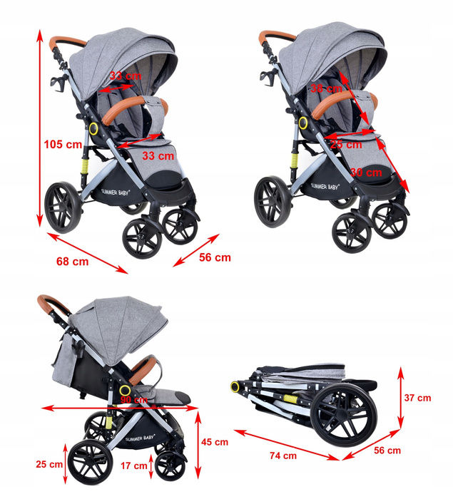 Wózek spacerowy spacerówka składany z akcesoriami Summer Baby Sempre - szary, zdjęcie 11