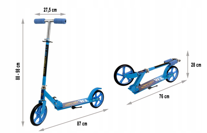 Hulajnoga Miejska Duża Summer Baby WX Składana Koła 20 cm Niebieska, zdjecie 10