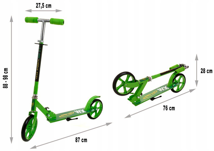Hulajnoga Miejska Duża Summer Baby WX Składana Koła 20 cm Zielona, zdjecie 7